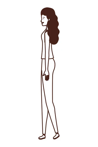 Silhouette de jeune femme debout sur fond blanc — Image vectorielle