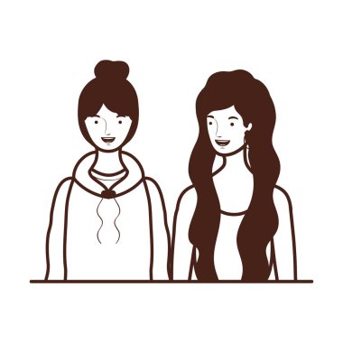 Beyaz arka planda genç kadınların silüeti