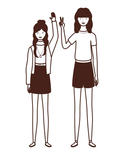 Silhouette de jeunes femmes debout sur fond blanc — Image vectorielle