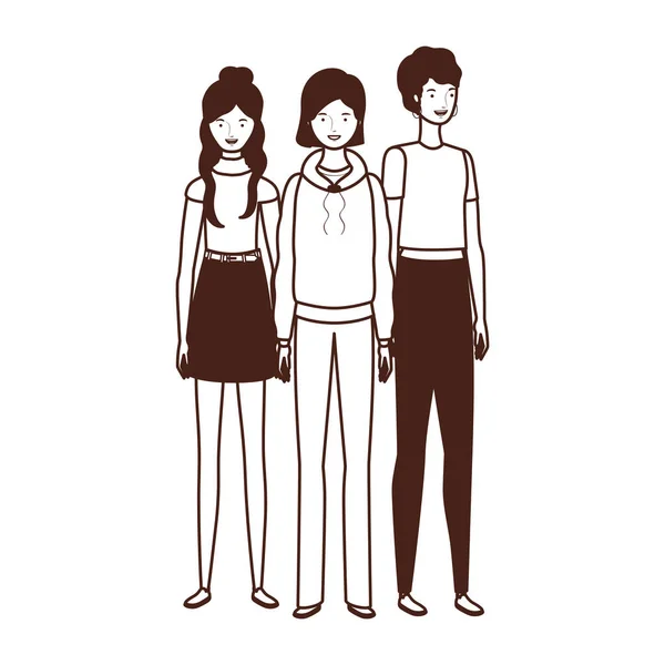 Silhouette de jeunes femmes debout sur fond blanc — Image vectorielle