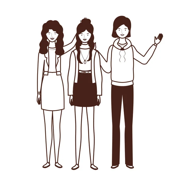 Silhouette di giovani donne in piedi su sfondo bianco — Vettoriale Stock