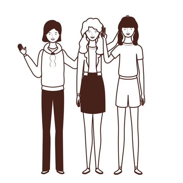 站在白色背景的年轻女性剪影 — 图库矢量图片