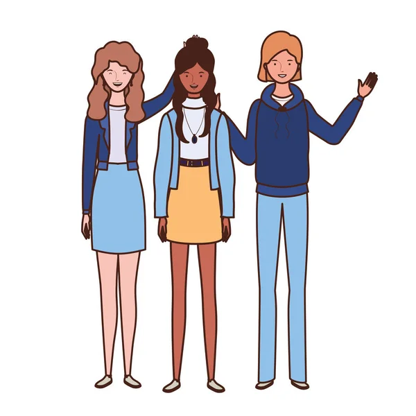 Giovani donne in piedi su sfondo bianco — Vettoriale Stock