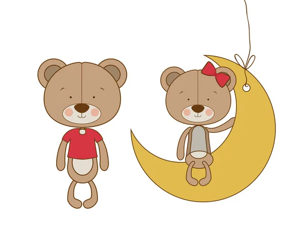 Linda pareja de osos sentados en la luna — Vector de stock