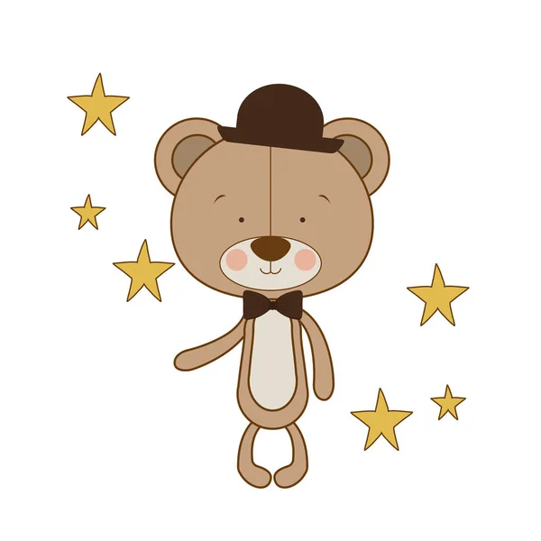 Χαριτωμένο αρκούδα με καπέλο και παπιγιόν — Διανυσματικό Αρχείο