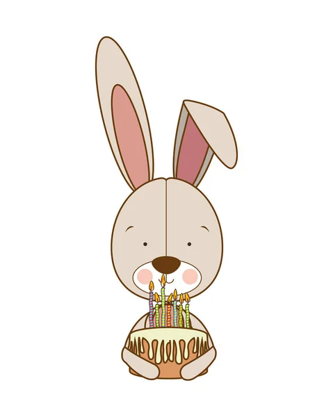 Cute bunny with cake in the hand — Stock Vector