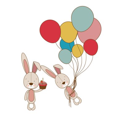 helyum balonları ile sevimli tavşan