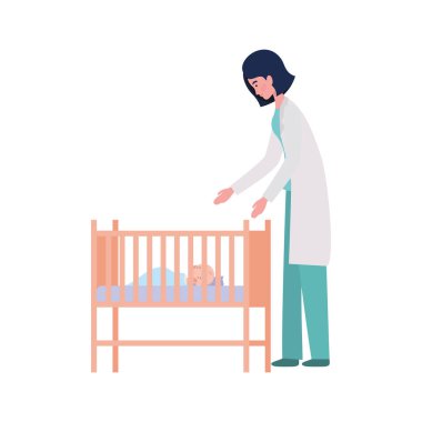 İzole erkek bebek ve kadın doktor tasarımı