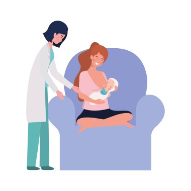 Bebek ve doktor tasarımı ile izole anne