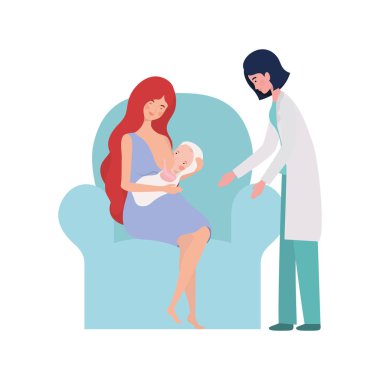 Bebek ve doktor tasarımı ile izole anne