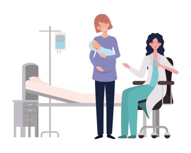 Bebek ve doktor tasarımı ile izole anne