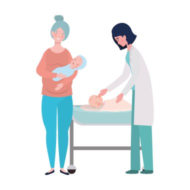 Bebek ve doktor tasarımı ile izole anne