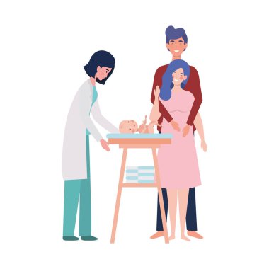 Bebek ve doktor tasarımı ile anne ve baba