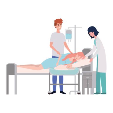 Bebek ve doktor tasarımı ile anne ve baba