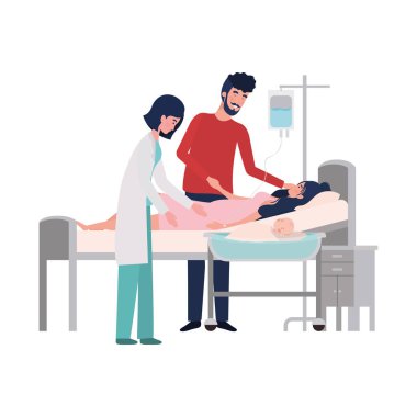 Bebek ve doktor tasarımı ile anne ve baba