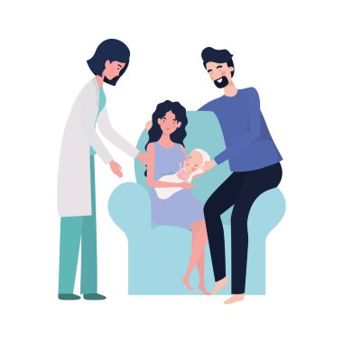 Bebek ve doktor tasarımı ile anne ve baba