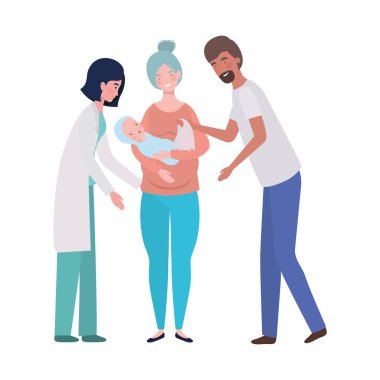 Bebek ve doktor tasarımı ile anne ve baba