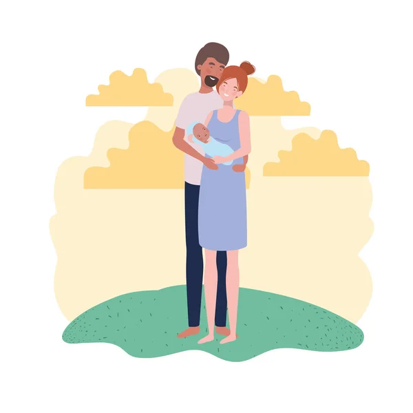 Mãe e pai isolados com design de bebê — Vetor de Stock