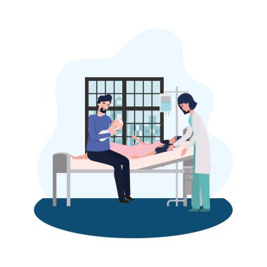 Bebek ve doktor tasarımı ile anne ve baba