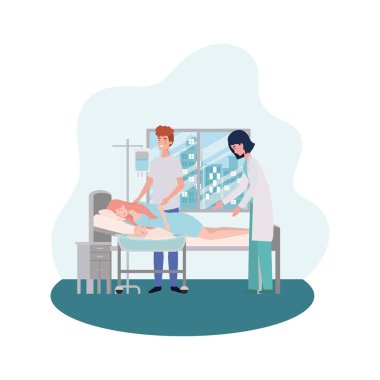 Bebek ve doktor tasarımı ile anne ve baba