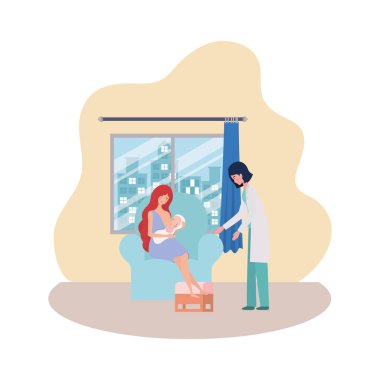 Bebek ve doktor tasarımı ile izole anne