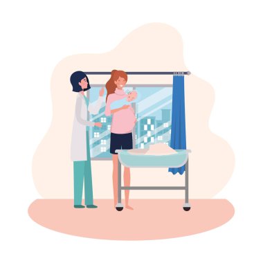 Bebek ve doktor tasarımı ile izole anne