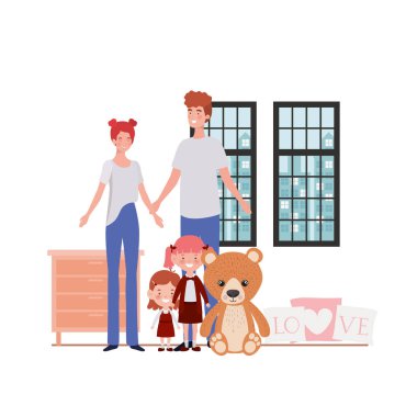 Çocuk tasarımı ile izole baba ve anne