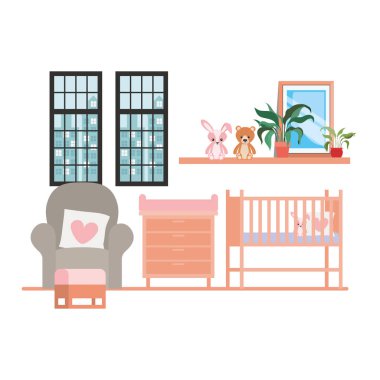 Oda tasarımında izole bebek beşiği