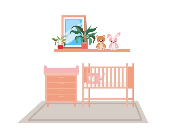 Isoleret baby vugge i værelse design – Stock-vektor