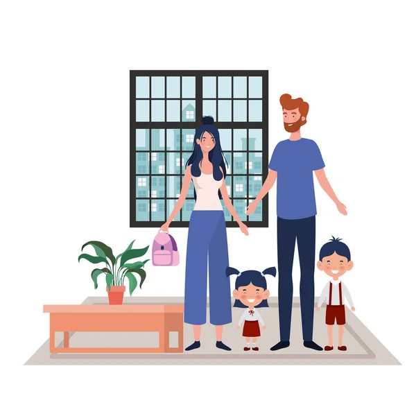 Isolé père et mère avec des enfants design — Image vectorielle