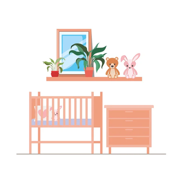 Isolated baby cradle in room design — Stock Vector