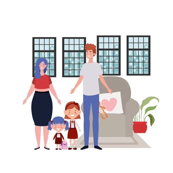 Isolated father and mother with kids design — Stock Vector