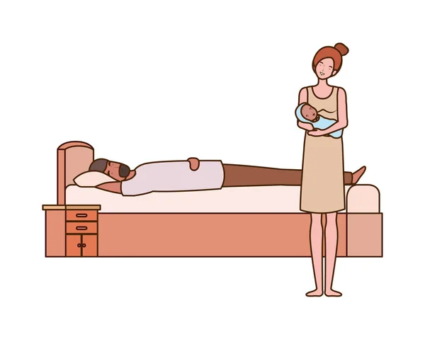 Madre y padre aislados con diseño de bebé — Vector de stock