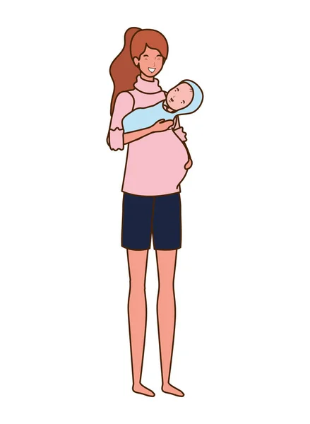 Bebek tasarımı ile izole anne — Stok Vektör