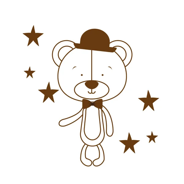 Silhouet van schattige beer met hoed en bowtie — Stockvector
