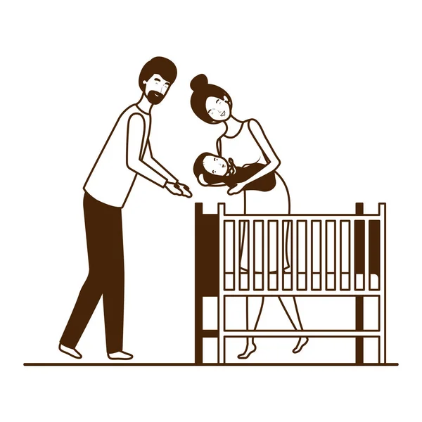 赤ちゃんのデザインを持つ孤立した母と父 — ストックベクタ