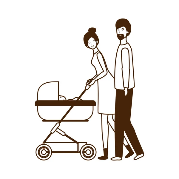 Mãe e pai isolados com design de bebê —  Vetores de Stock
