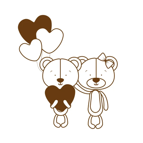 Silueta de pareja de osos enamorados sobre fondo blanco — Archivo Imágenes Vectoriales