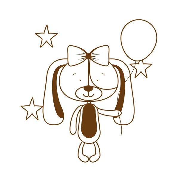 Silhouet van schattige puppy met helium ballonnen — Stockvector