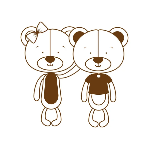 Silhueta de casal de ursos apaixonados em fundo branco — Vetor de Stock