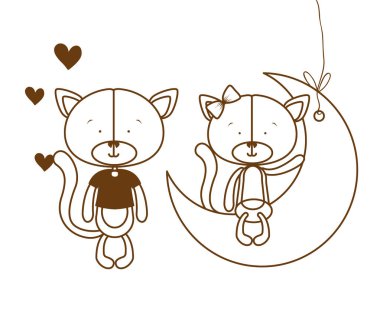 ay üzerinde oturan sevimli kedilerin silueti