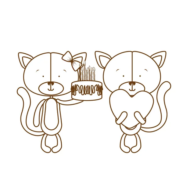 Silhouette von Katzen mit Kuchen in der Hand auf weißem Hintergrund — Stockvektor