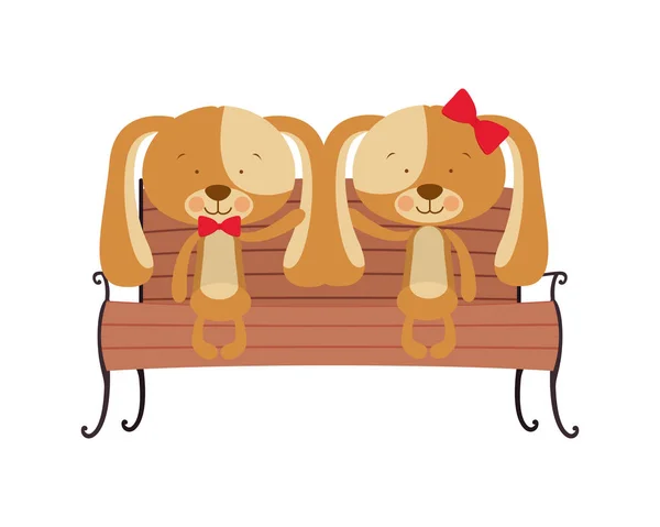 Χαριτωμένο ζευγάρι των σκύλων που κάθονται στην καρέκλα πάρκο — Διανυσματικό Αρχείο