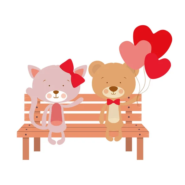 Χαριτωμένα ζώα που κάθονται στην καρέκλα του πάρκου — Διανυσματικό Αρχείο