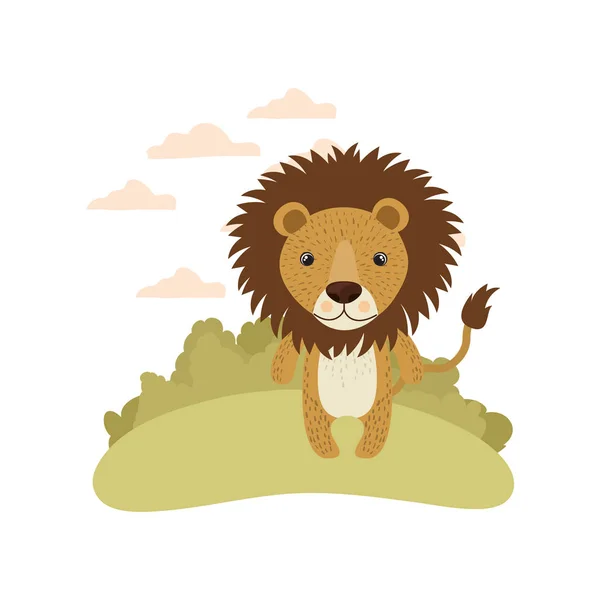 Lion mignon avec paysage de fond — Image vectorielle
