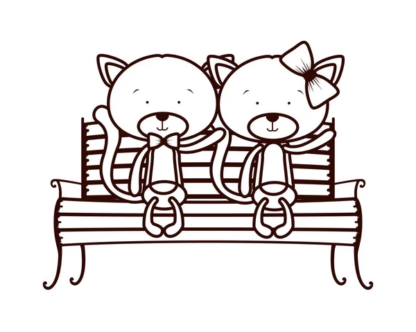 Lindo pareja de gatos sentado en parque silla — Vector de stock