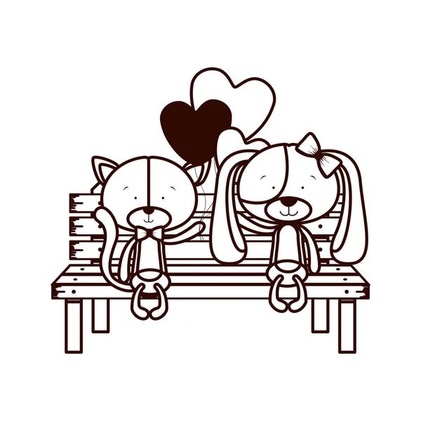 Cute couple of dogs sitting on park chair — Stock Vector