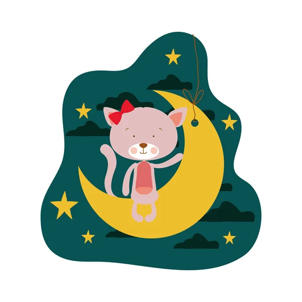 Lindo gato sentado en la luna — Archivo Imágenes Vectoriales