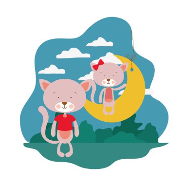 ay içinde oturan sevimli kediler