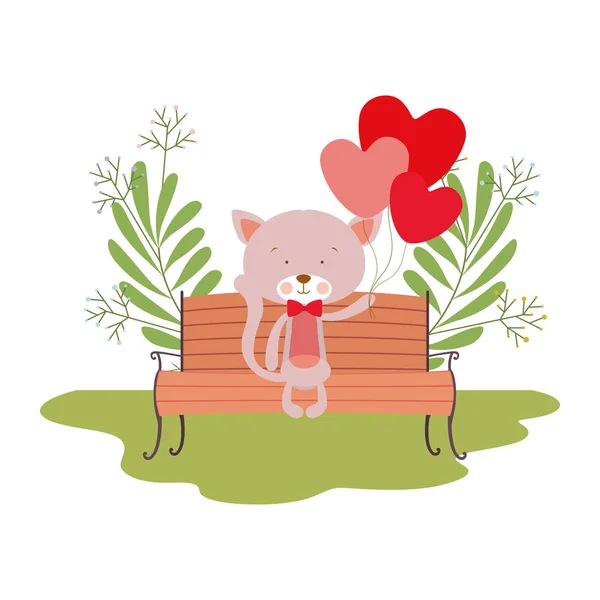 Cute cat sitting on park chair — Stock Vector